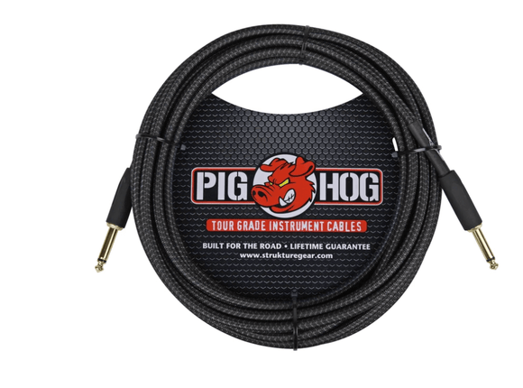 Pig Hog Black Woven Instrument Cable, 20 Feet